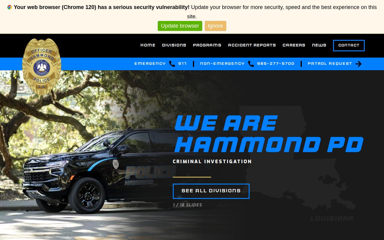Official Hammond Police Department page with records and corrections information