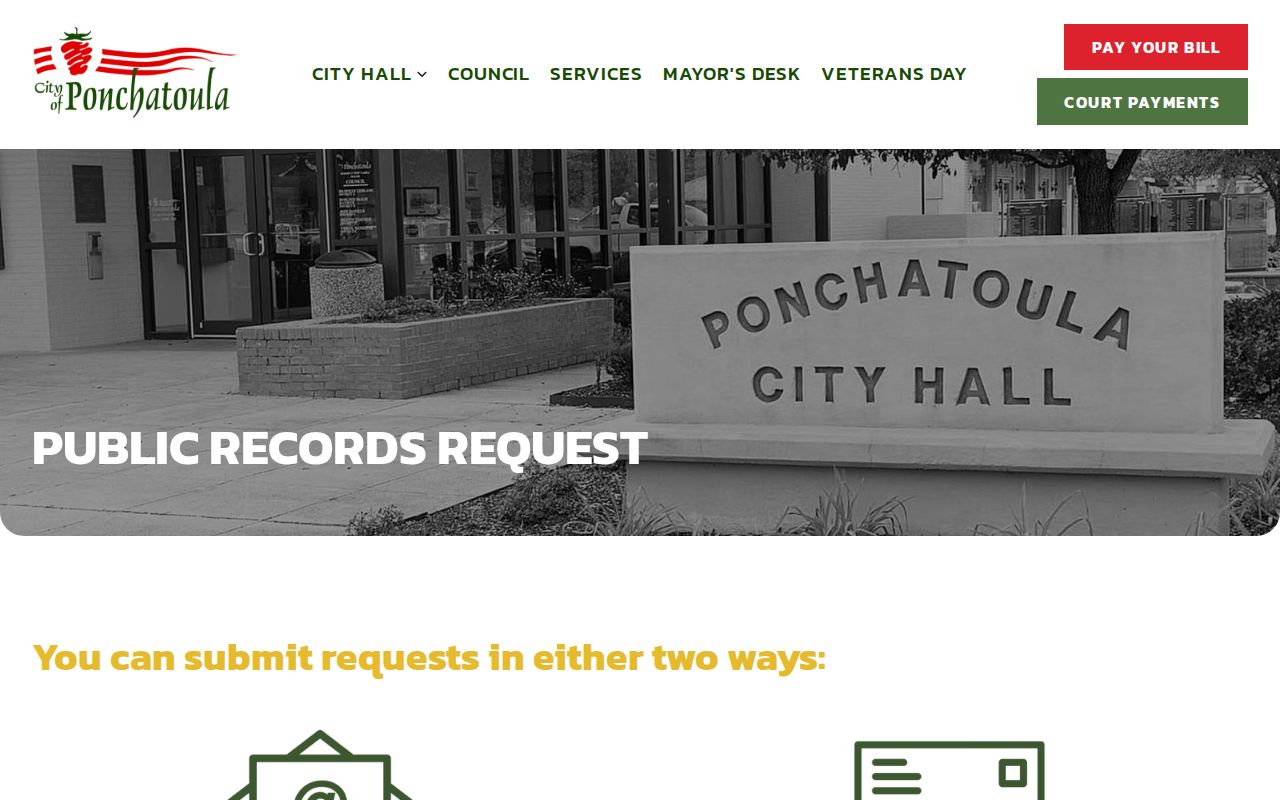 Ponchatoula public records request instructions and fee information