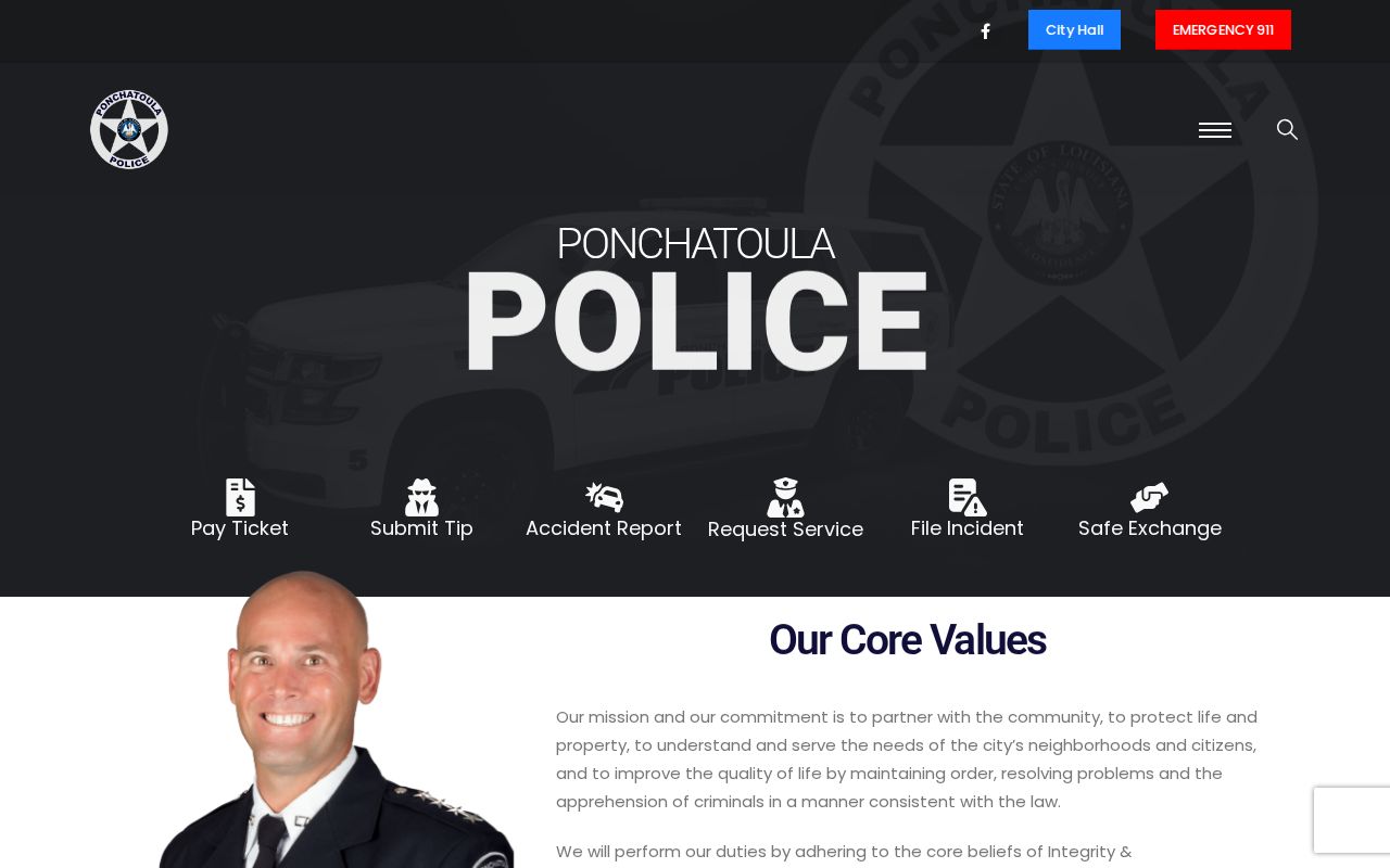 Ponchatoula Police Department website with service and alert links