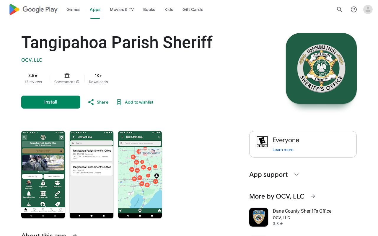 Official Tangipahoa Parish Sheriff app listing for alerts tips and services